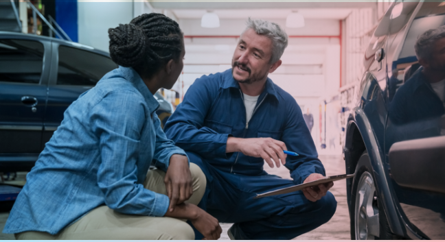 man talking with woman